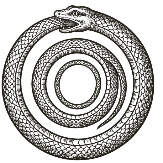 Engraving of an ouroboros, a serpent eating its own tail.